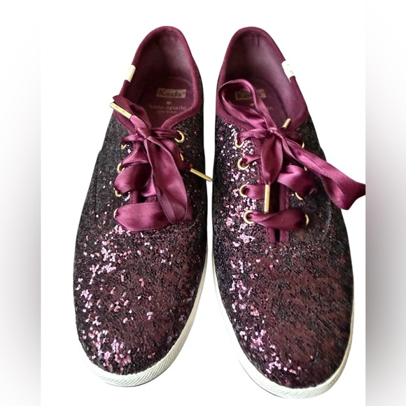 Keds X Kate Spade New York Champion Glitter Sneaker in Deep Cherry Size  8 - Picture 3 of 10